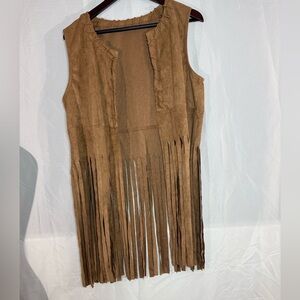 Source Unknown Brown Fringe Sleeveless Top